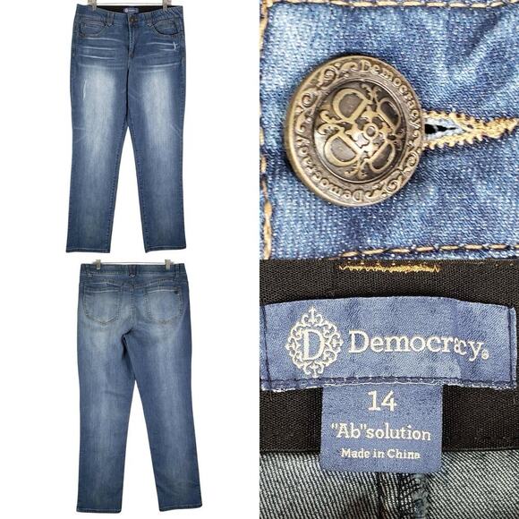 Democracy Jeans Ab Solution Womens Size 14 Blue Denim High Rise Straight - Picture 1 of 8